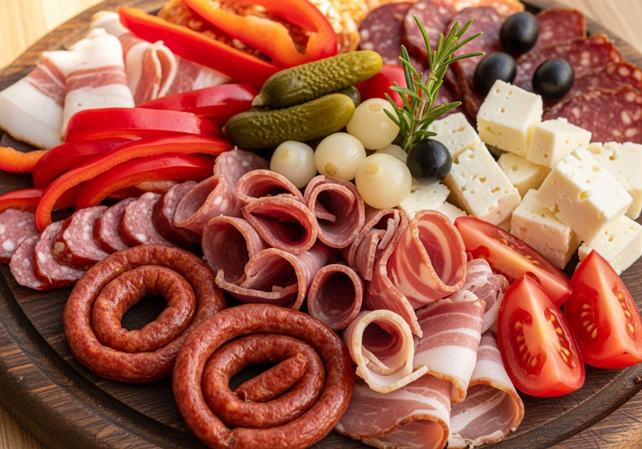 Platou cu mezeluri și brânzeturi de la fermă